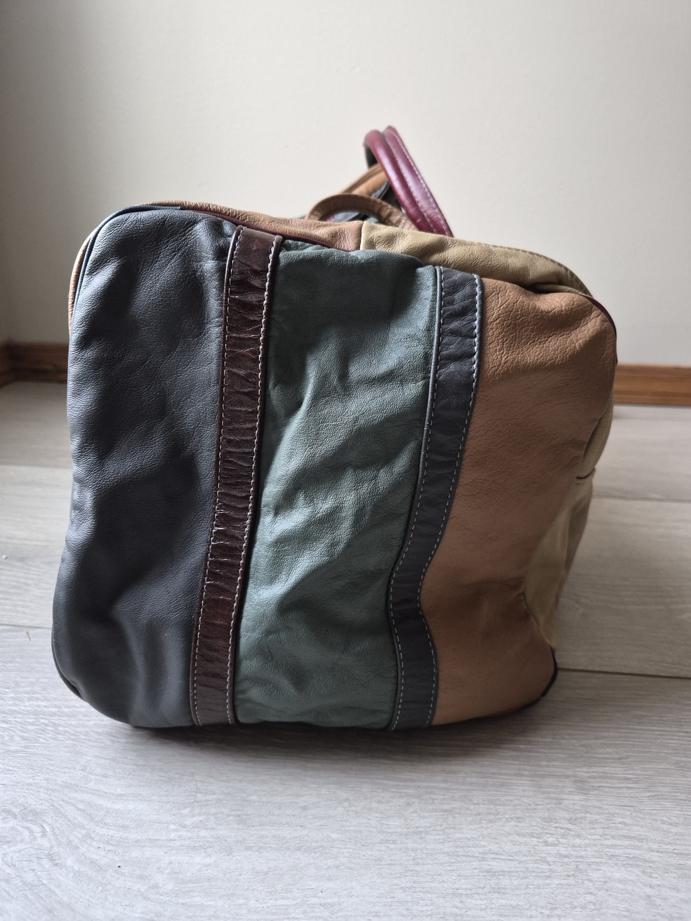 Vintage Mexican Patchwork Leather Duffel Bag Large Weekender Carry On - Picture 4 of 8